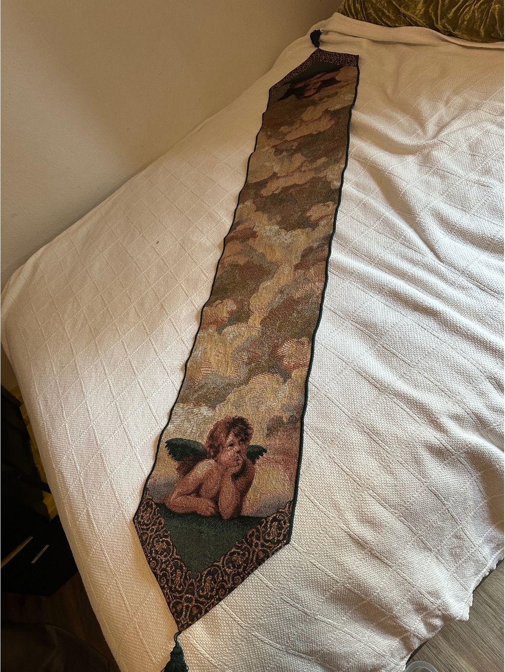 Vintage Angel Tapestry Table Runner with Tassels